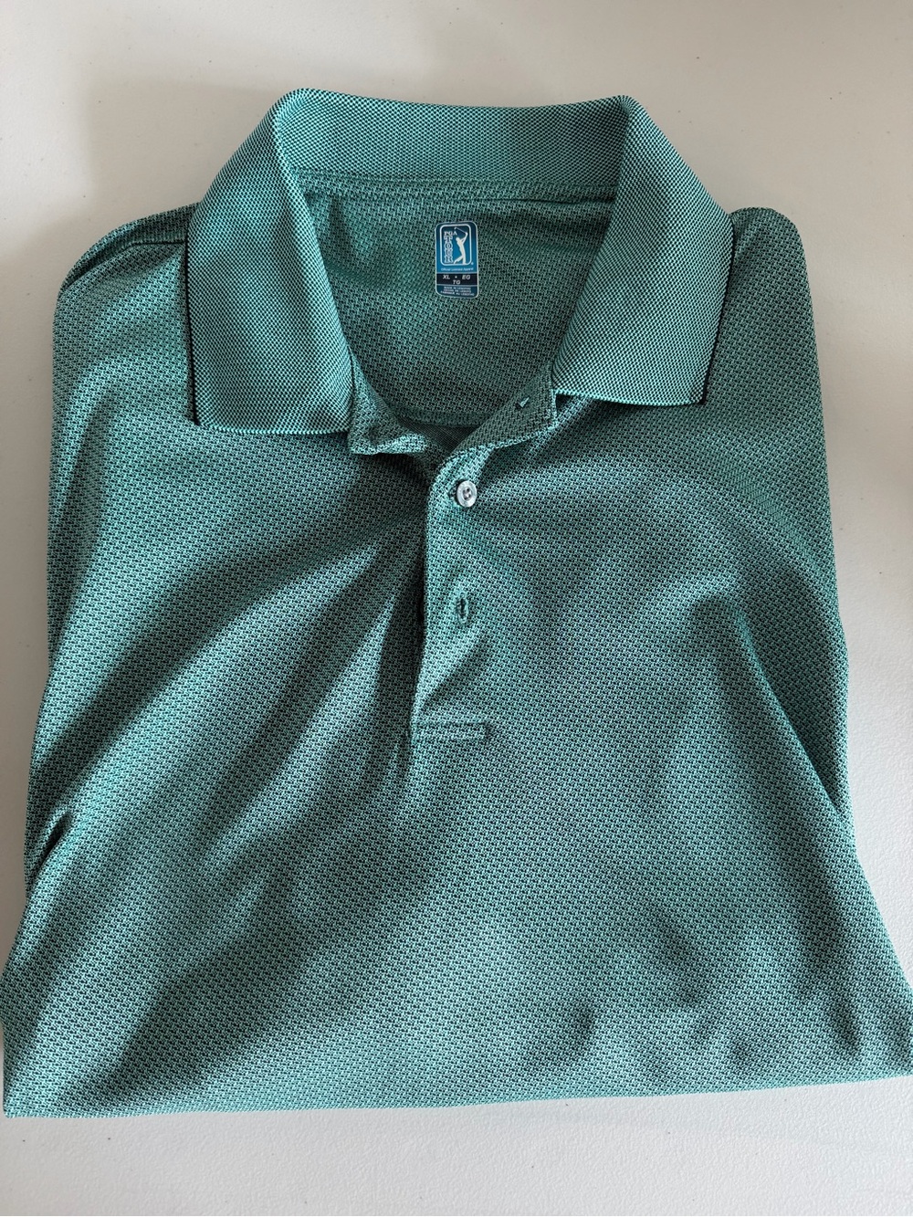PGA TOUR Men's Teal Textured Polo with Contrast Trim